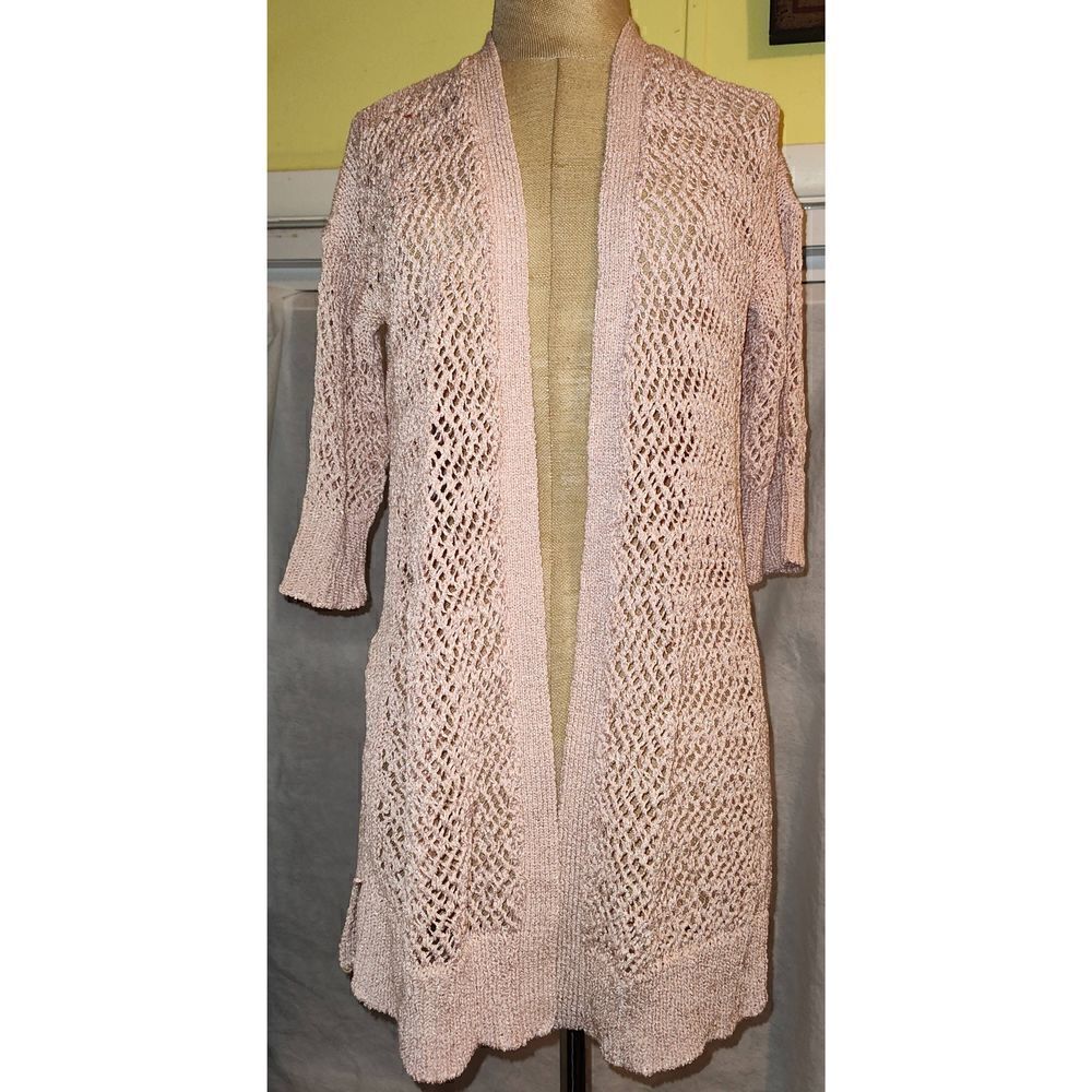 T Tahari Cotton Blend Open Front Cardigan Sweater Vest Pink Size XS. 3/4 length